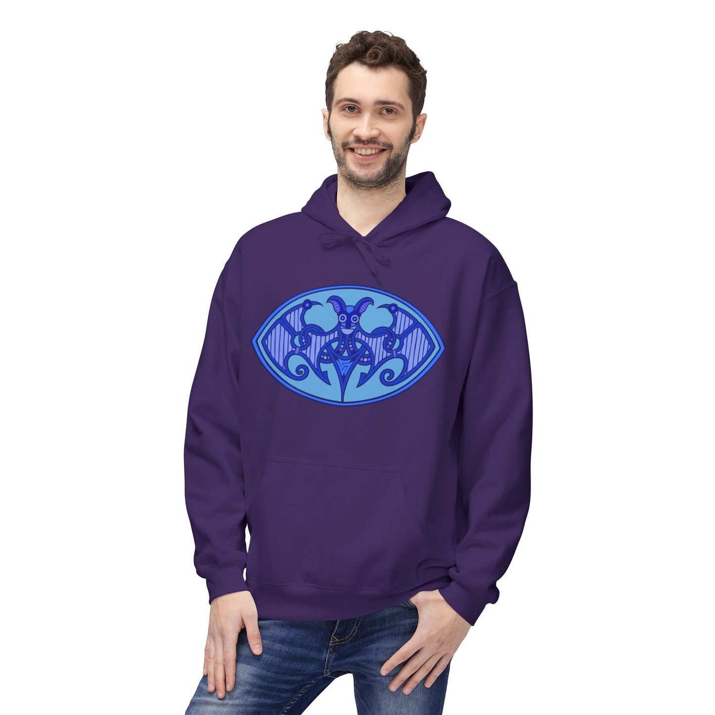 Viking Bat Motif Hoodie - Cozy Unisex Fleece