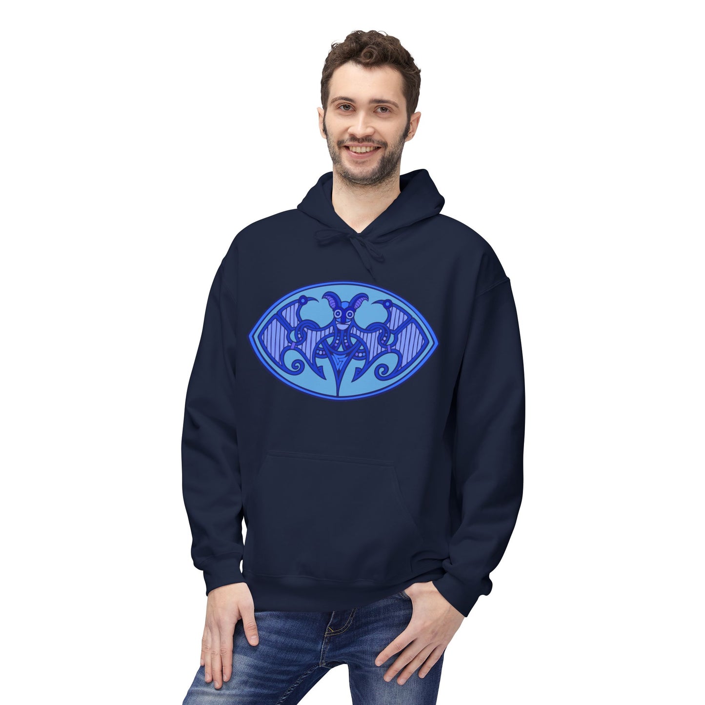 Viking Bat Motif Hoodie - Cozy Unisex Fleece